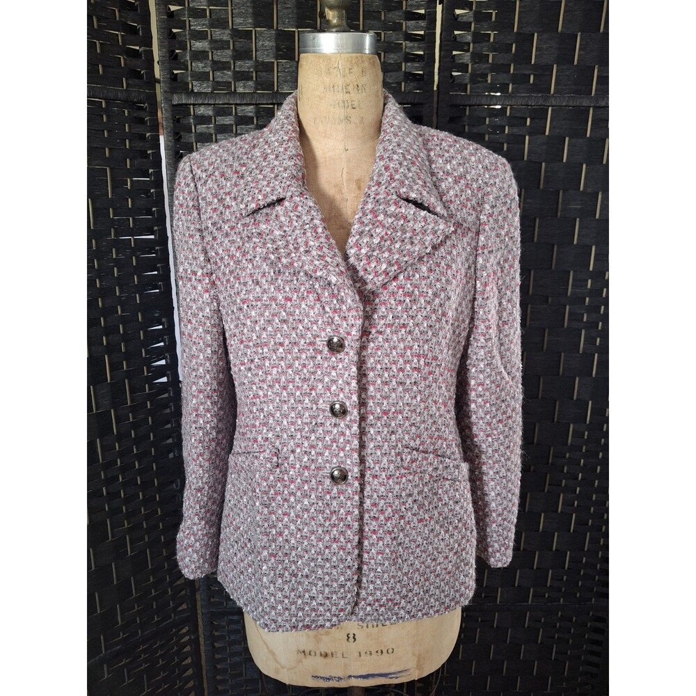 Vintage Escada Pink Gray Textured Tweed Blazer Jacket Size 38 Medium 90s Y2K